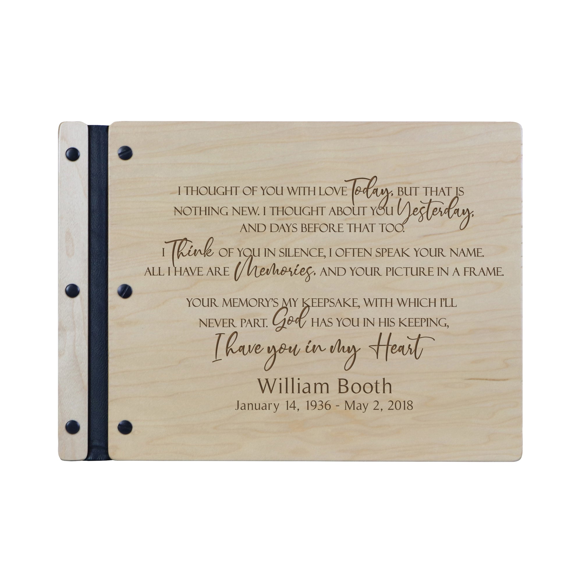 Lifesong Milestones Funeral Guest Book Personalized Wooden Memorial Guestbook Celebration of Life Guest Book Remembrance In Loving Memory Keepsake 13.375” x 10” x .75”-I Thought Of You