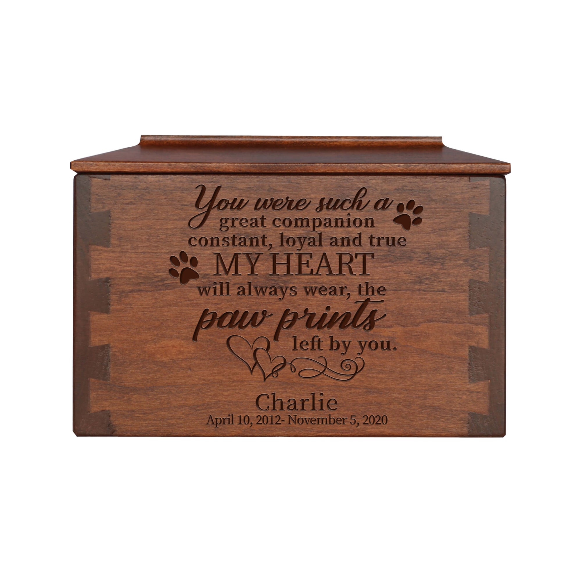 Pet Memorial Dovetail Cremation Urn Box for Dog or Cat - You Were Such A Great Companion