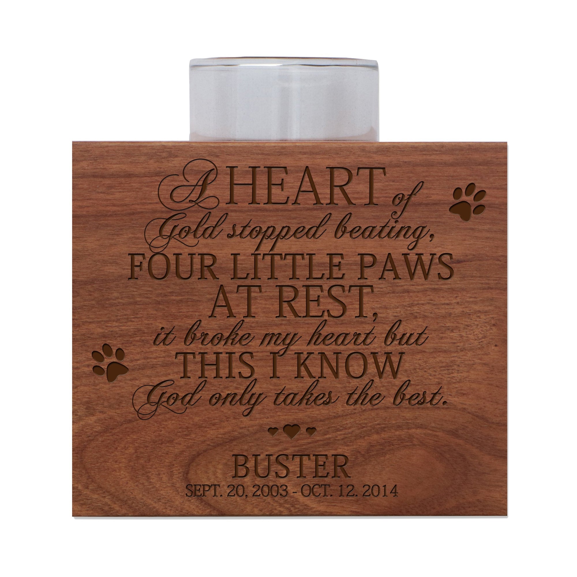 LifeSong Milestones Personalized Pet Memorial Sympathy Keepsake Funeral Candle Holder Custom Engraved Cherry Wood (Single)