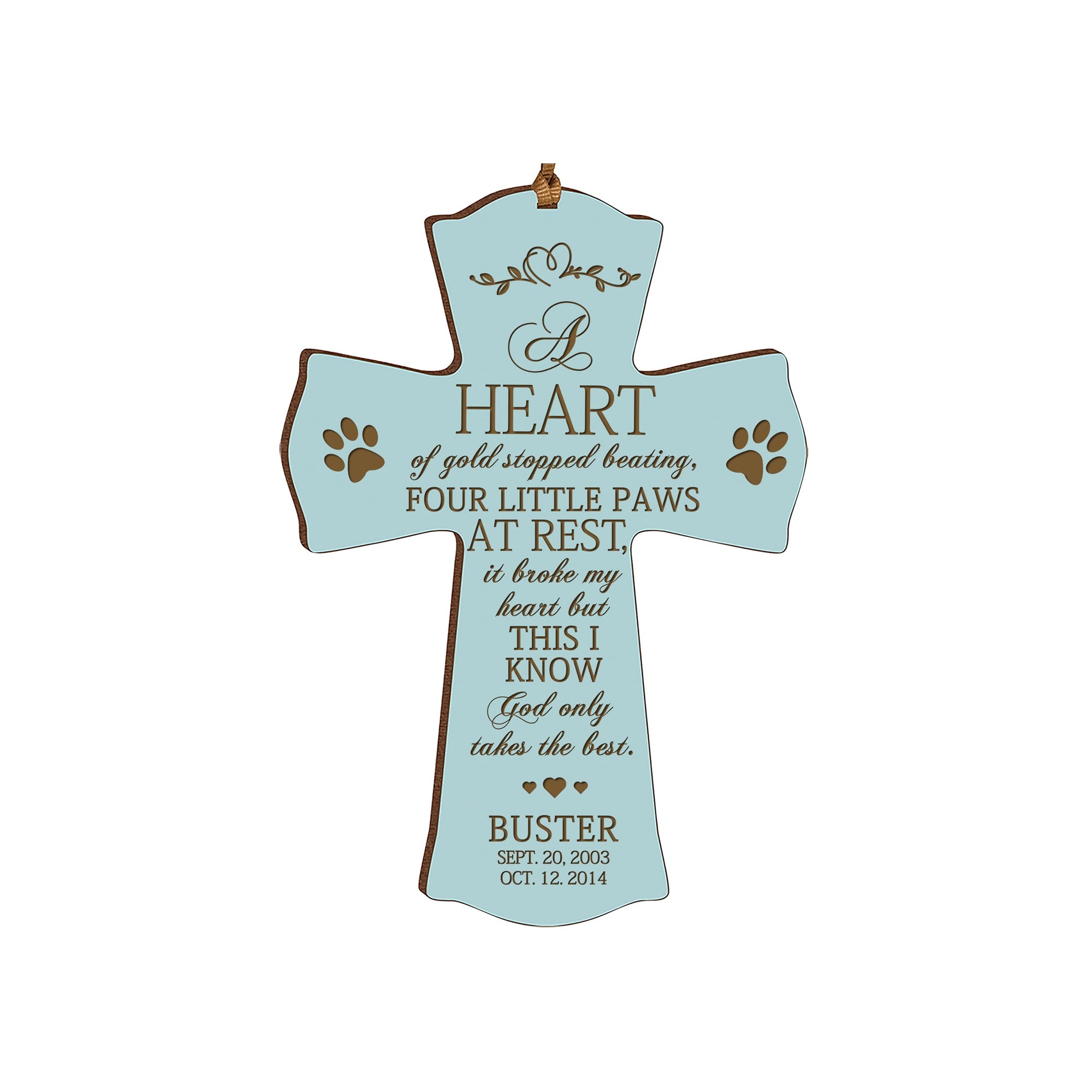 Pet Memorial Engraved Cross Ornament - A Heart of Gold