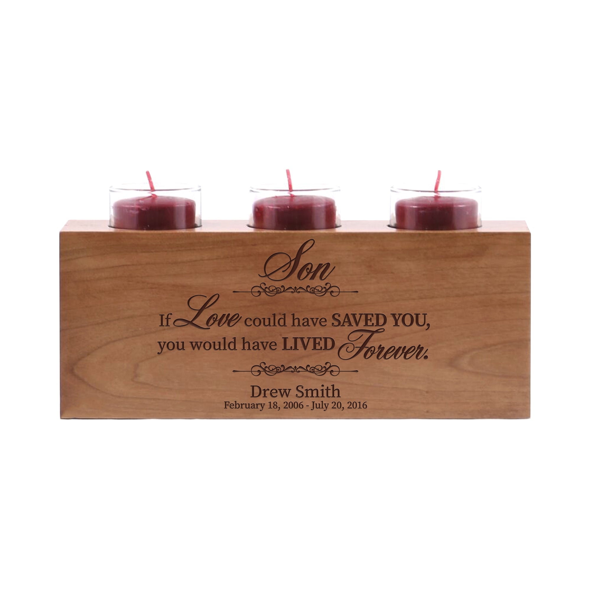 LifeSong Milestones Personalized Memorial Sympathy 3 Votive Candle Holder - Son, If Love Could Engraved Tea Light Candle Loss of Loved One Gift - 10” x 4” x 4”.