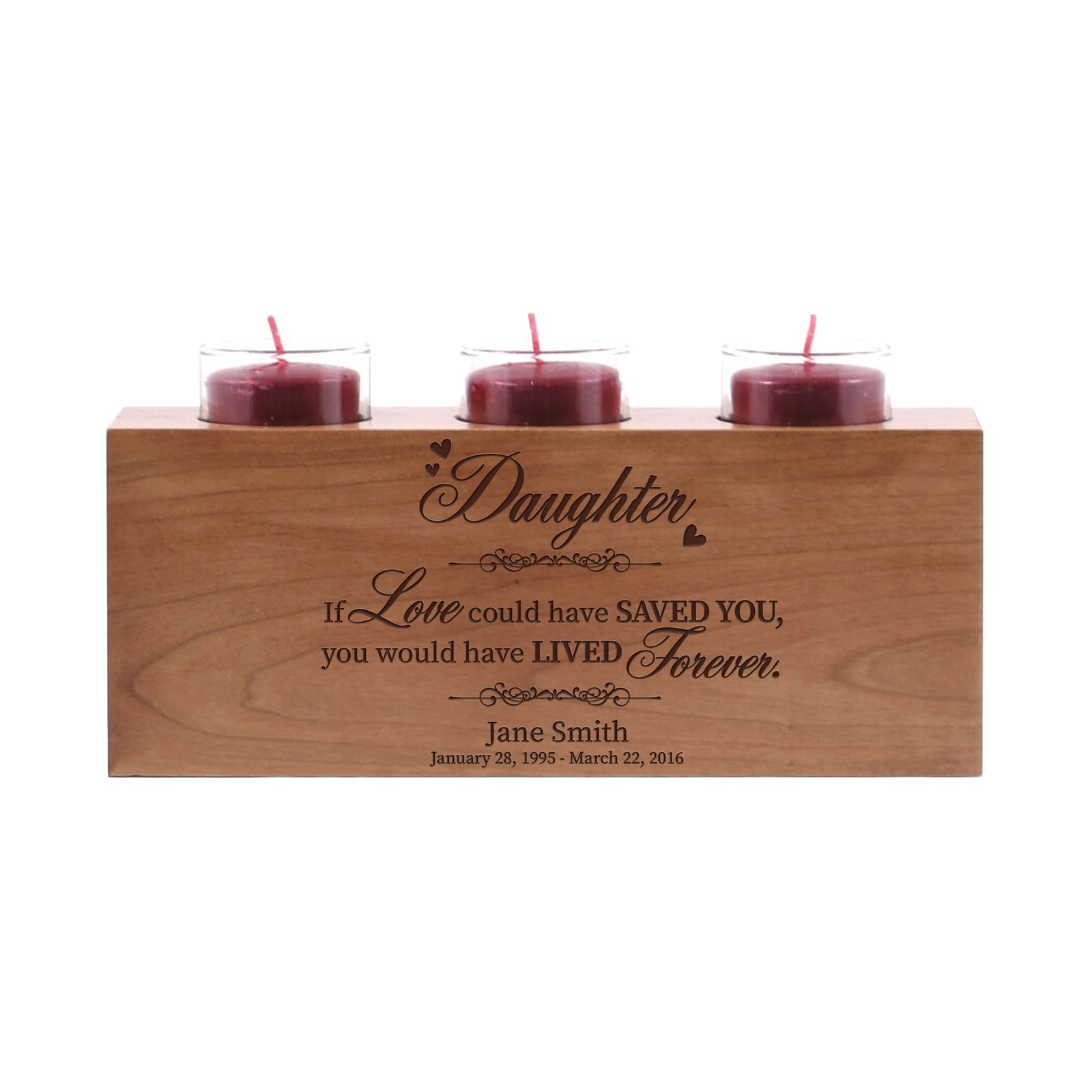 LifeSong Milestones Personalized Memorial Sympathy 3 Votive Candle Holder - Daugther, If Love Could Engraved Tea Light Candle Loss of Loved One Gift - 10” x 4” x 4”.