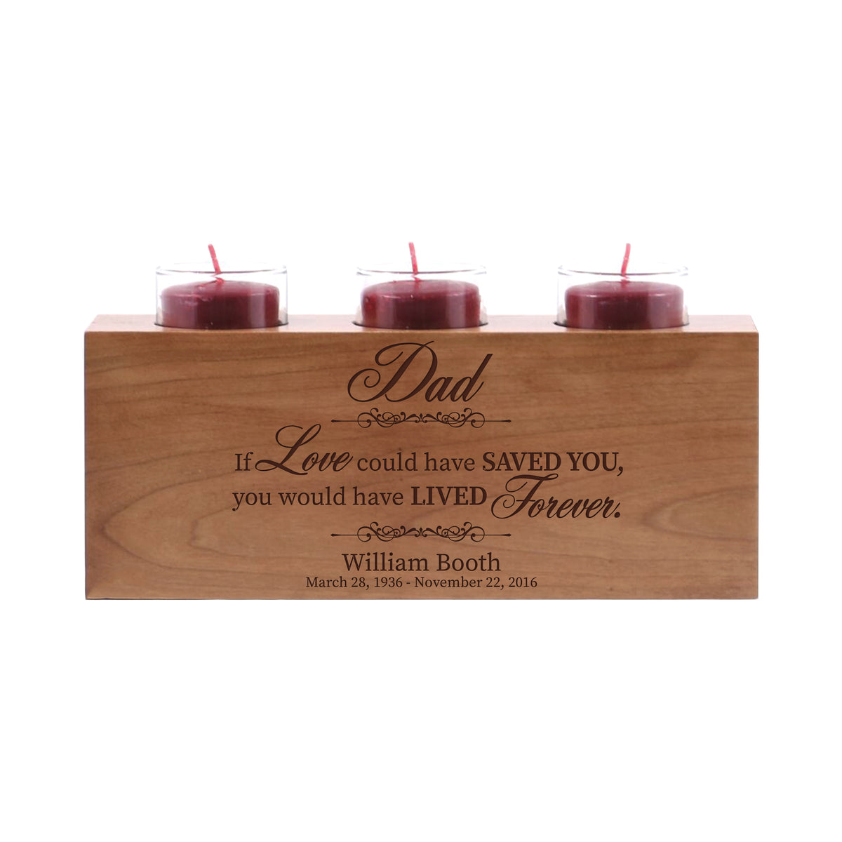 LifeSong Milestones Personalized Memorial Sympathy 3 Votive Candle Holder - Dad, If Love Could Engraved Tea Light Candle Loss of Loved One Gift - 10” x 4” x 4”.