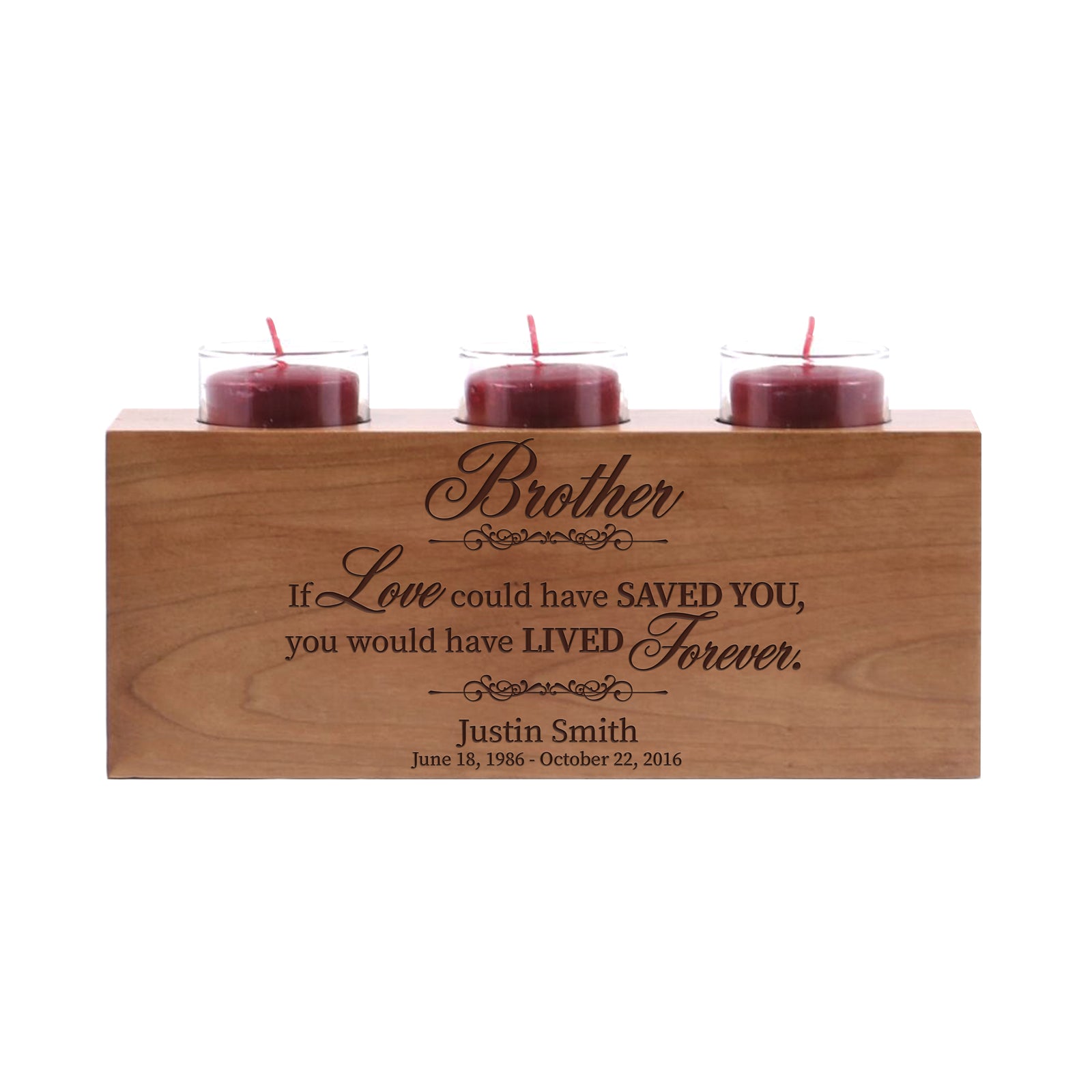 LifeSong Milestones Personalized Memorial Sympathy 3 Votive Candle Holder - Brother, If Love Could Engraved Tea Light Candle Loss of Loved One Gift - 10” x 4” x 4”.