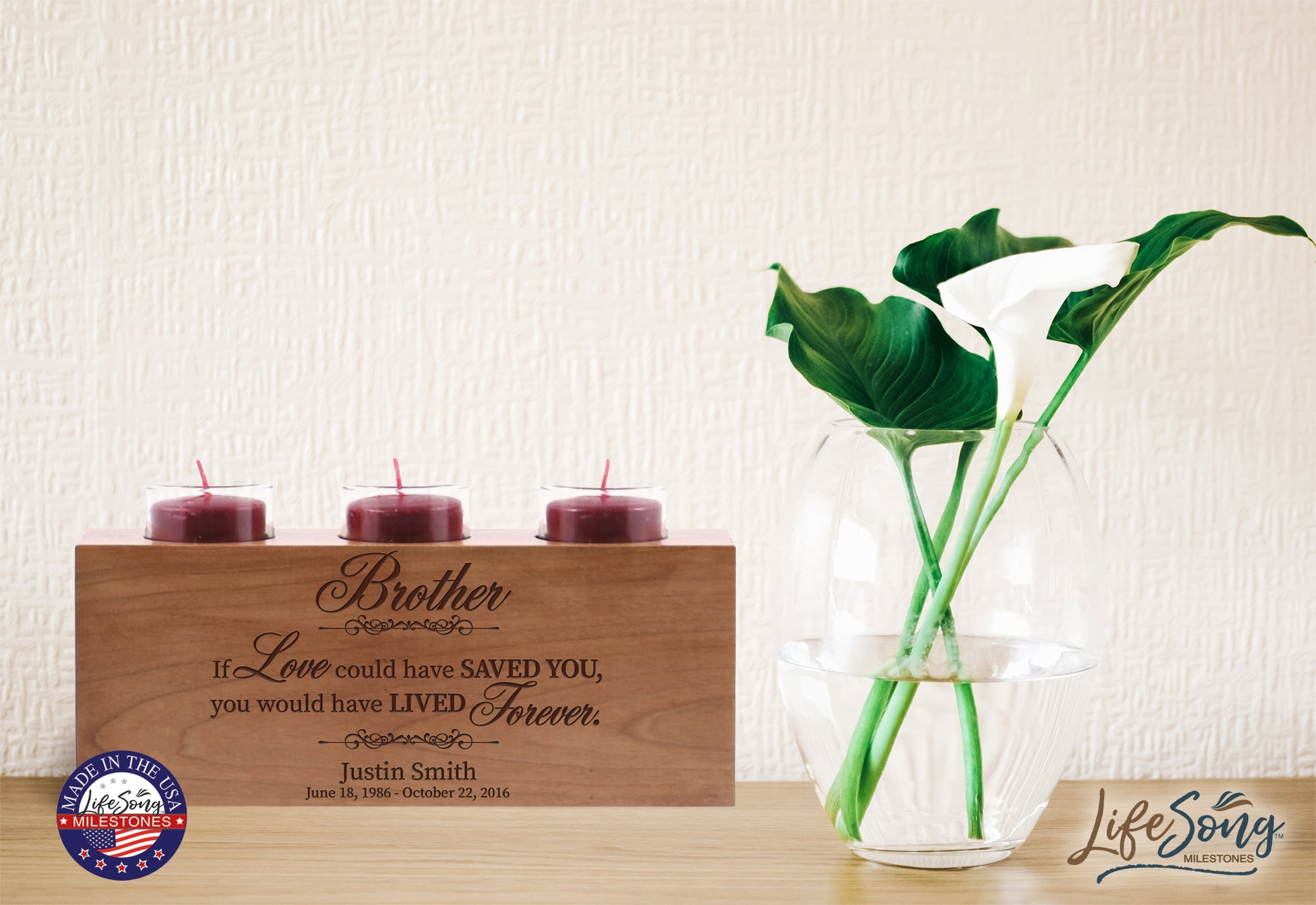 LifeSong Milestones Personalized Memorial Sympathy 3 Votive Candle Holder - Brother, If Love Could Engraved Tea Light Candle Loss of Loved One Gift - 10” x 4” x 4”.