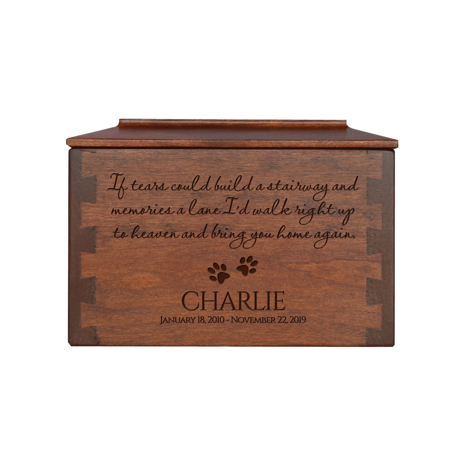 Pet Memorial Dovetail Cremation Urn Box for Dog or Cat - If Tears Could Build A Stairway