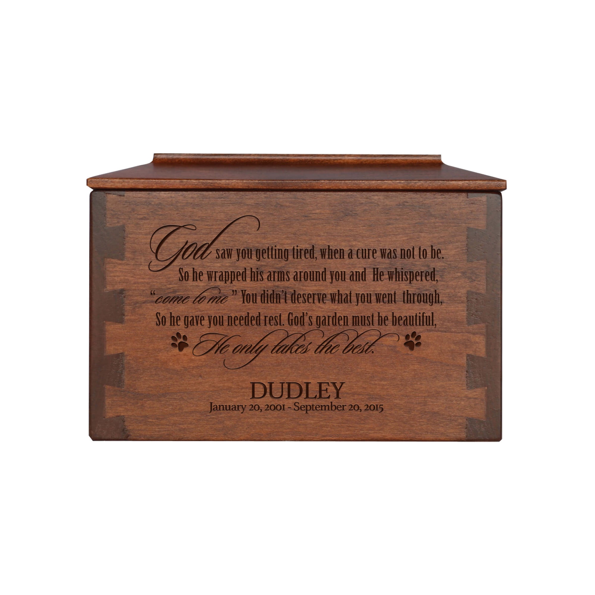 Pet Memorial Dovetail Cremation Urn Box for Dog or Cat - God Saw You Getting Tired