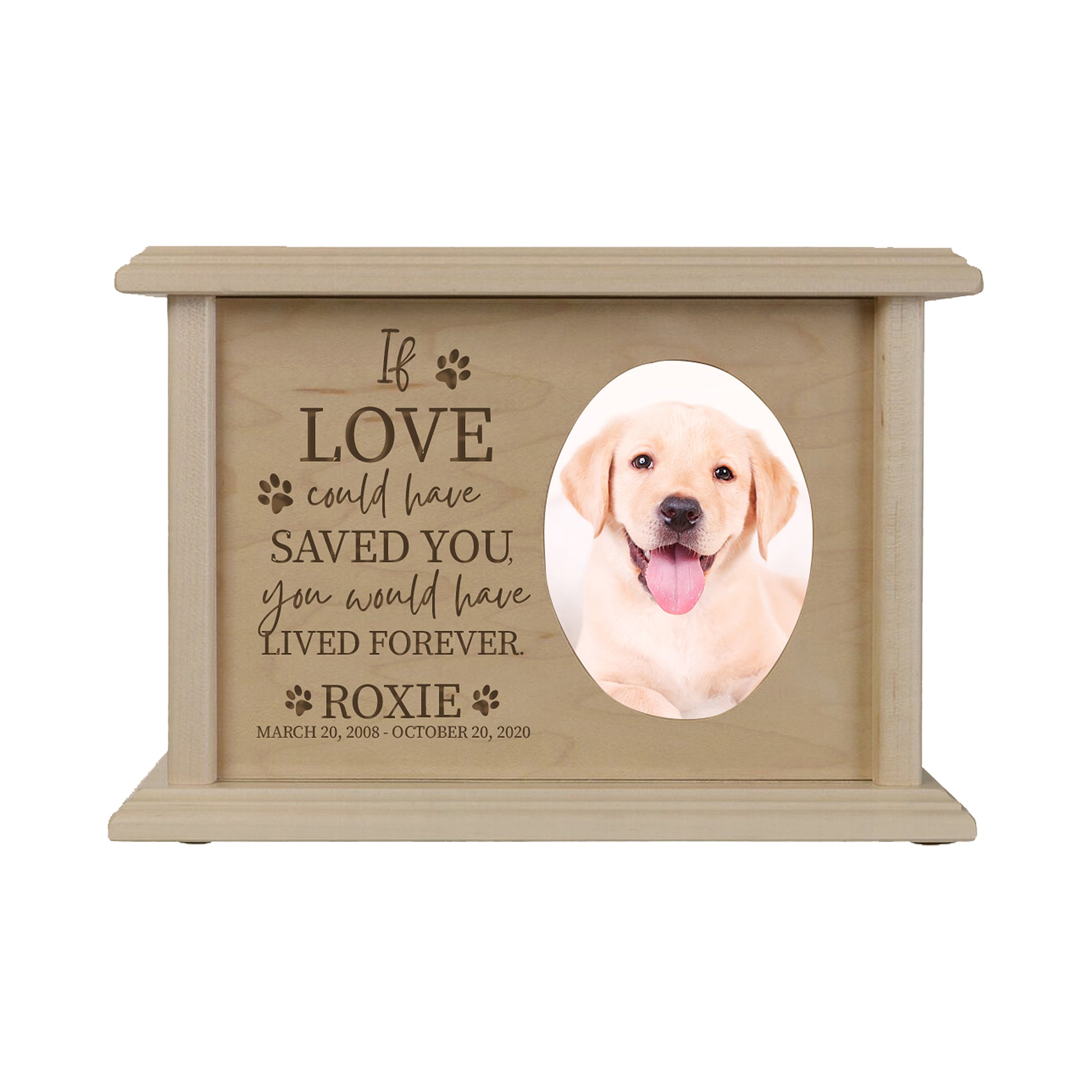 Lifesong Memorials Custom Pet Memorial Urn Box holds 2x3 photo and 65 cu in If Love Could. Sympathy Gift for the Loss of a Loved One Bereavement Condolence Sympathy Comfort Keepsake Funeral Decoration. Cremation Urns, urn for ashes, urns for humans, urns for dad, urns for mom, urns for sale, urns for human ashes, Pet keepsake urns, pet urns, cherished urns, small urns, small urns for ashes, Wooden Urns, Wooden Keepsake Urn, Wood Cremation Urns.