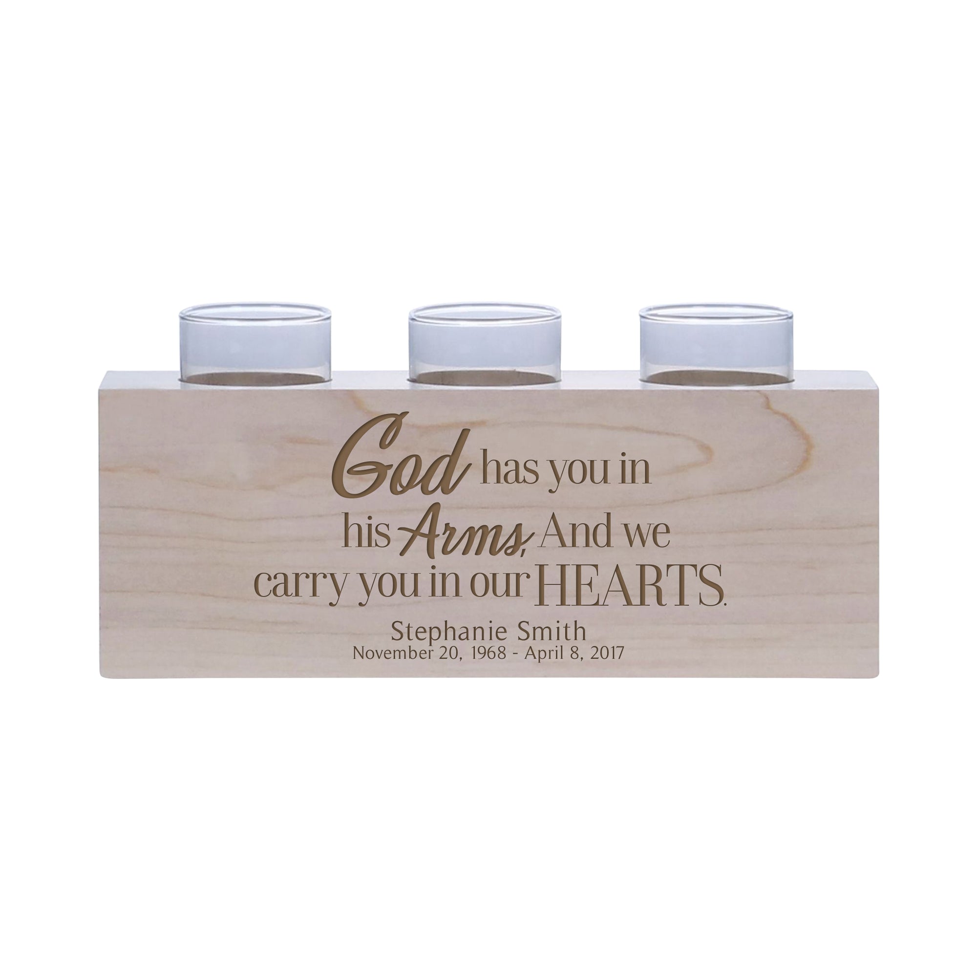 LifeSong Milestones Personalized Memorial Sympathy 3 Votive Candle Holder - God Has You Engraved Tea Light Candle Loss of Loved One Gift - 10” x 4” x 4”.