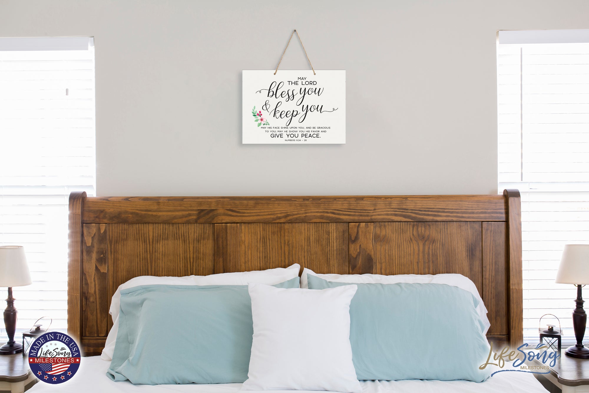 Modern Wooden Family Wall Hanging Rope Sign 12x15 - Bible Verse