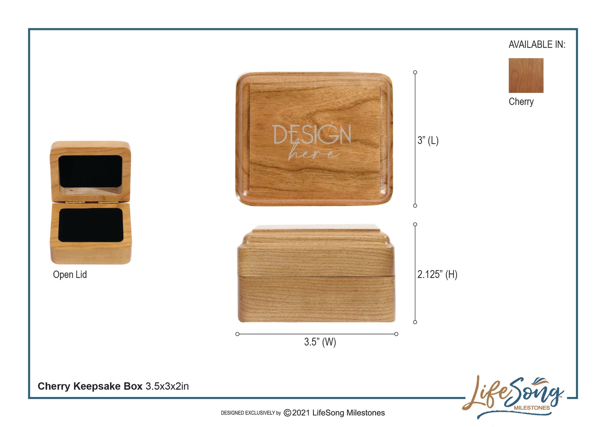 Custom Engraved Cherry Wedding Double Ring Box 3.5” x 3”