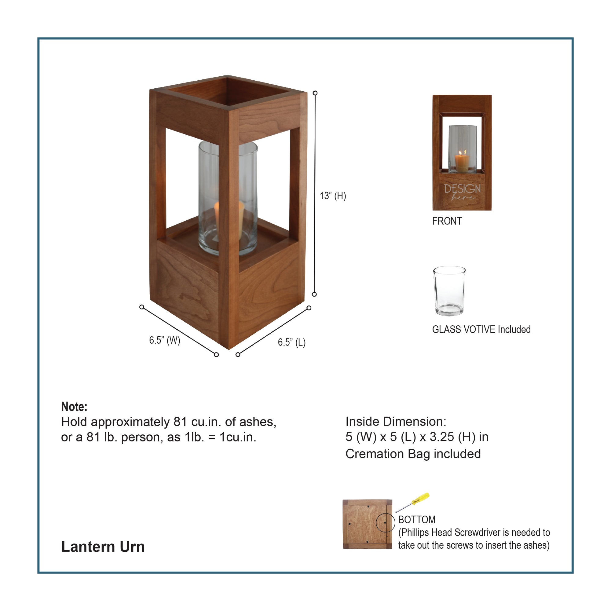 Wooden Lantern Cremation Urn For Adult Ashes holds 81 cu in - Because Someone We Love