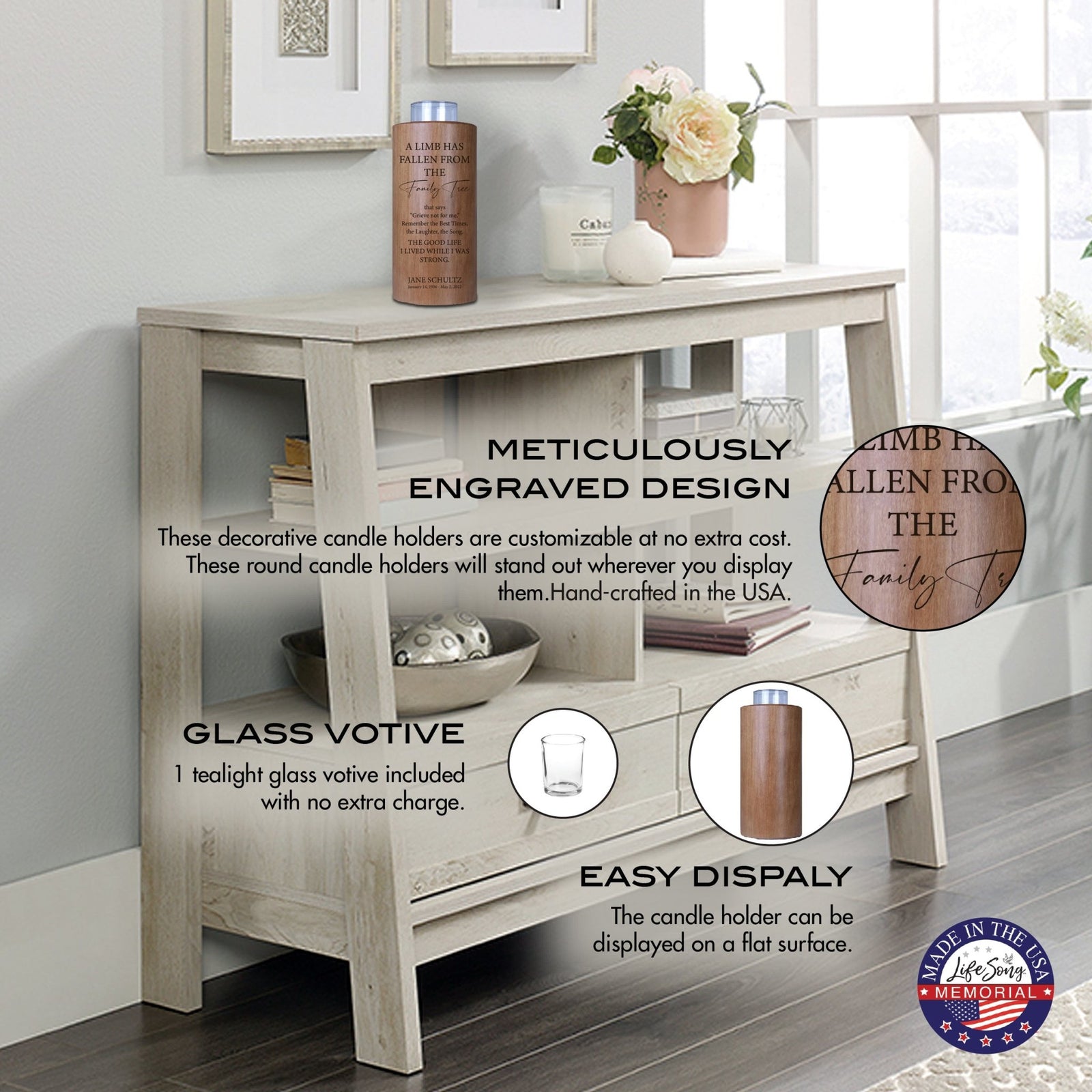 A Limb Has Fallen Custom-Engraved Memorial Round Single Votive Tealight Candle Holder For The Loss Of Loved One Sympathy Gift - LifeSong Milestones