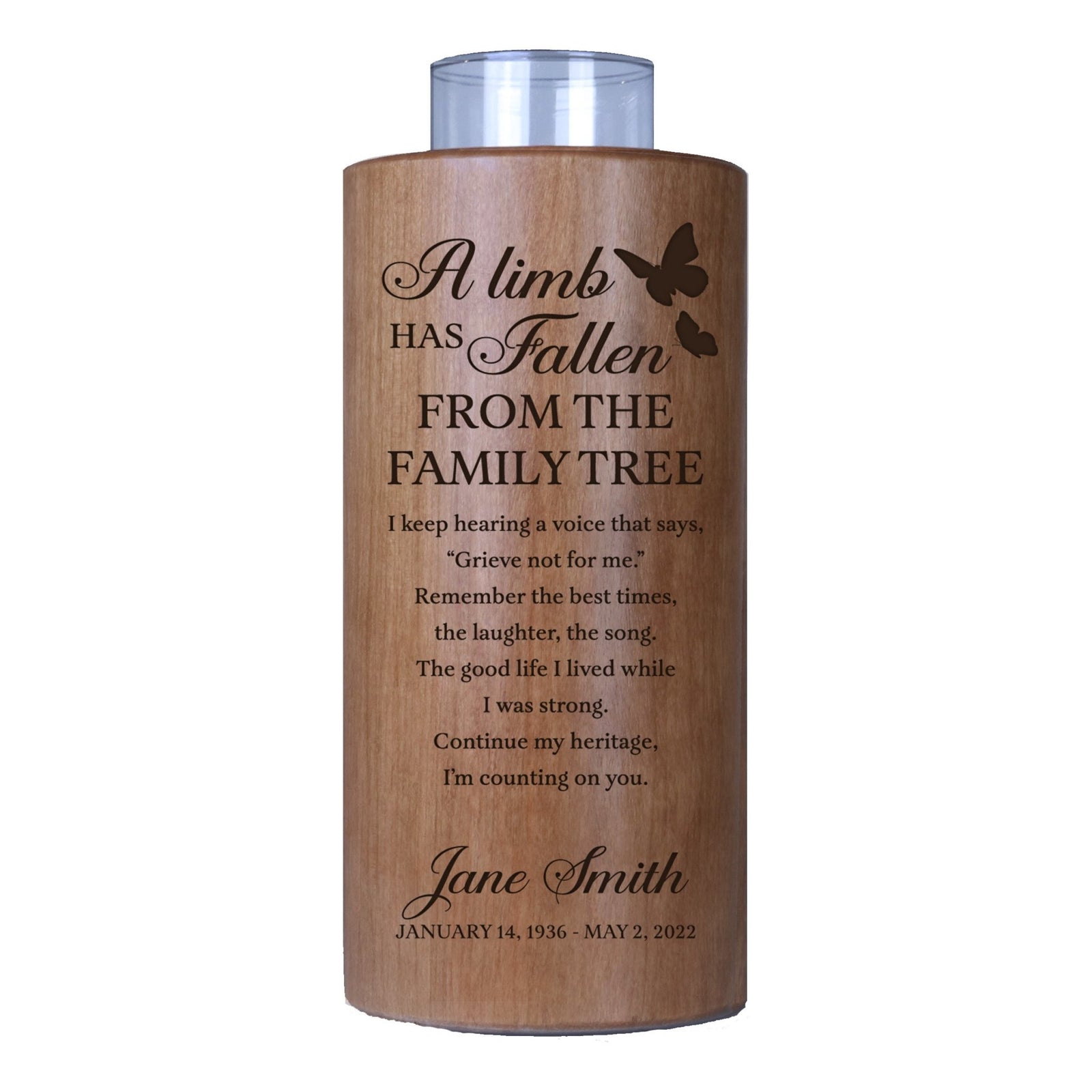 A Limb Has Fallen Custom-Engraved Memorial Round Single Votive Tealight Candle Holder For The Loss Of Loved One Sympathy Gift - LifeSong Milestones