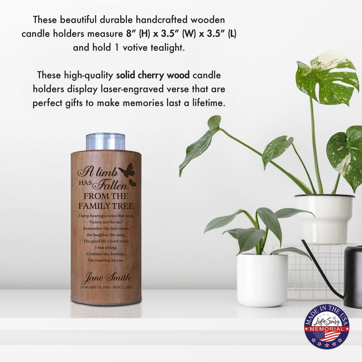 A Limb Has Fallen Custom-Engraved Memorial Round Single Votive Tealight Candle Holder For The Loss Of Loved One Sympathy Gift - LifeSong Milestones