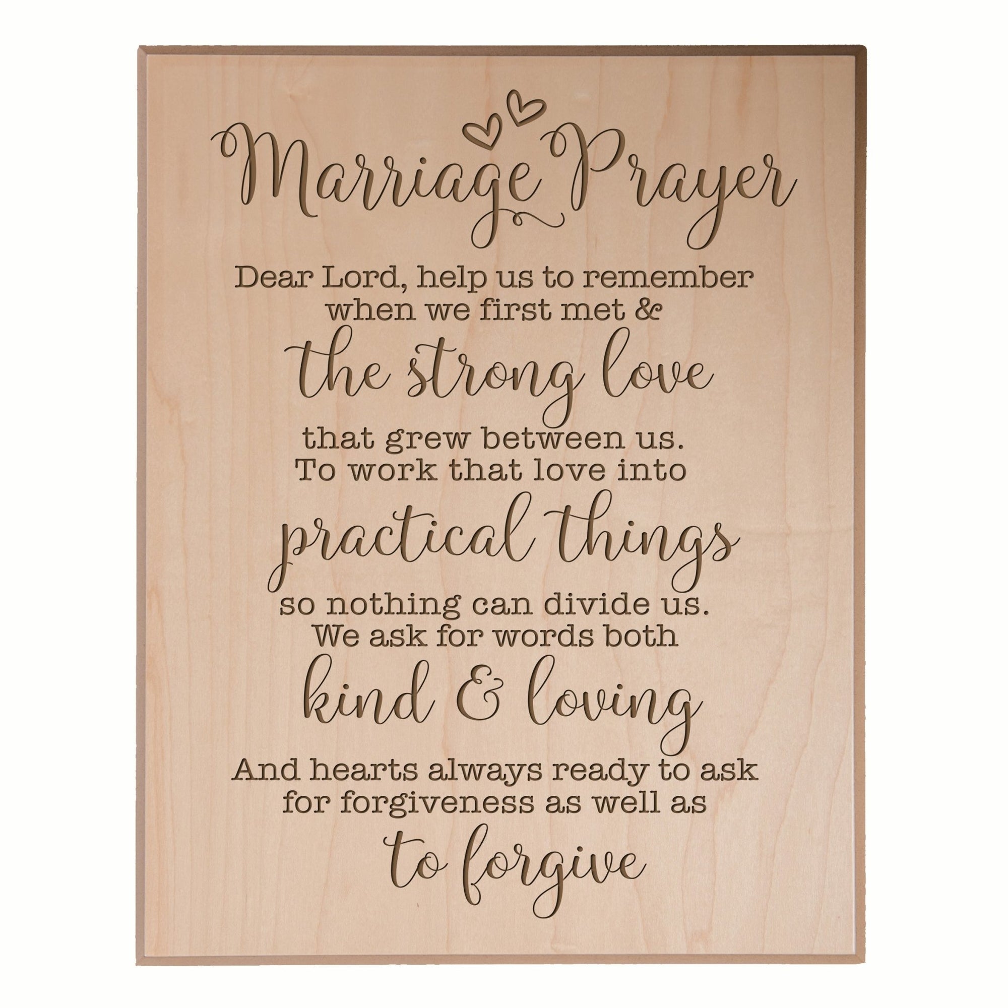 A Marriage Prayer Engraved 12x15 Plaque - With Hearts - LifeSong Milestones