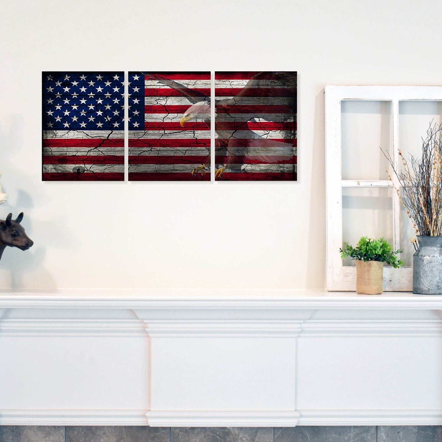 American Eagle American Flag Canvas Wall Art Framed Modern Wall Decor Decorative Accents For Wall Ready to Hang for Home Living Room Bedroom Entryway Each Panel Size 12” x 16” (3pc set) - LifeSong Milestones