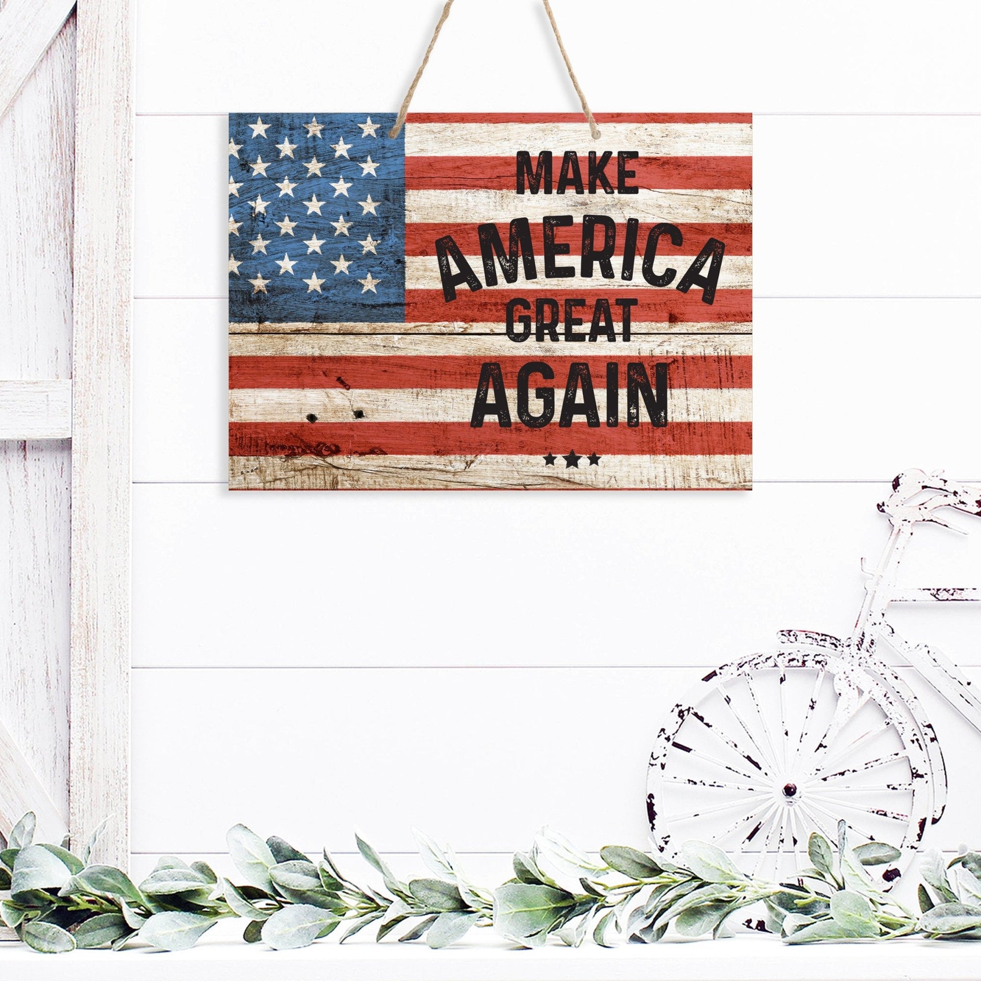 American Flag Veterans Day Patriotic Wall Hanging Rope Signs Vintage Décor Gift Ideas - Flag America The Great - LifeSong Milestones