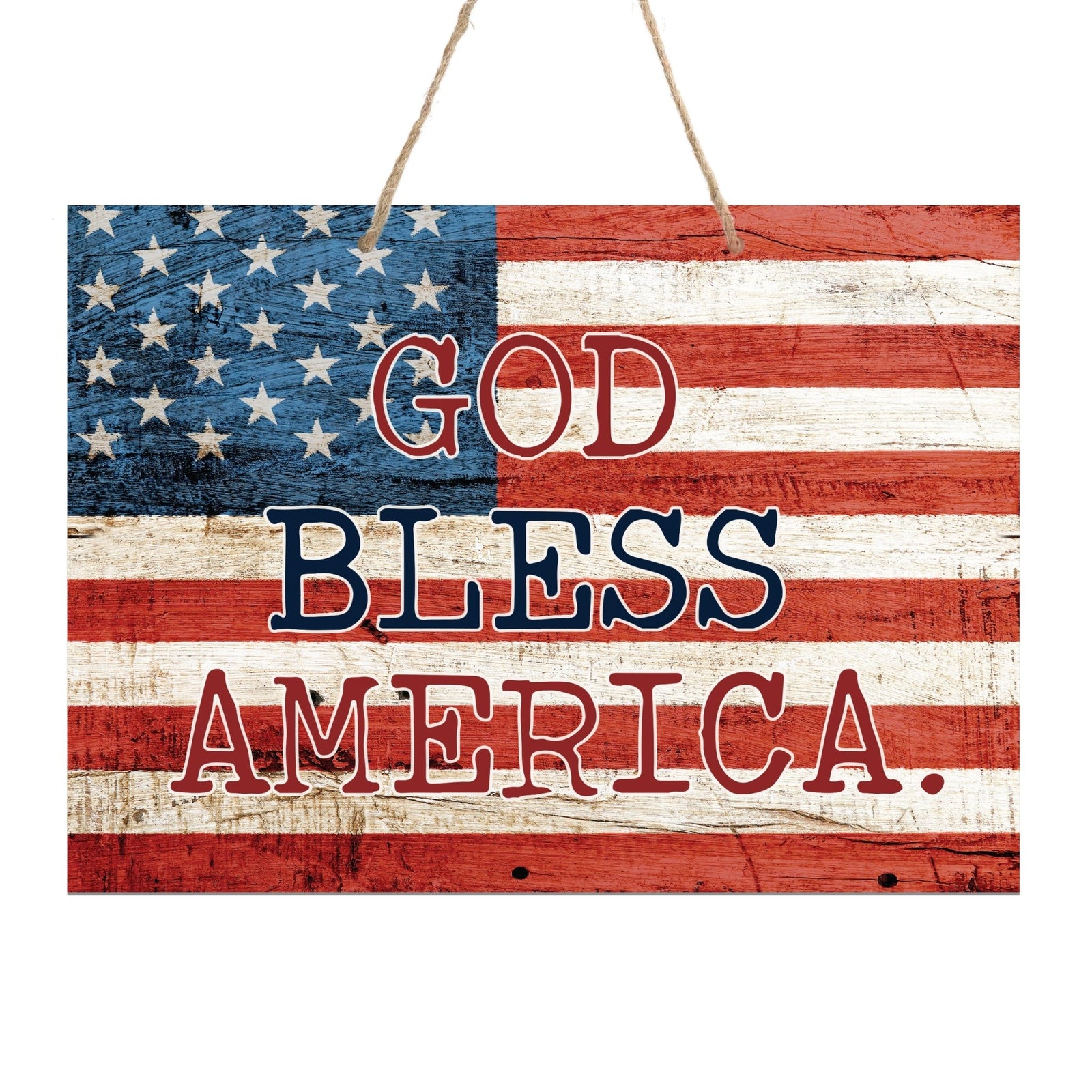 American Flag Veterans Day Patriotic Wall Hanging Rope Signs Vintage Décor Gift Ideas - Flag God Bless America 1 - LifeSong Milestones