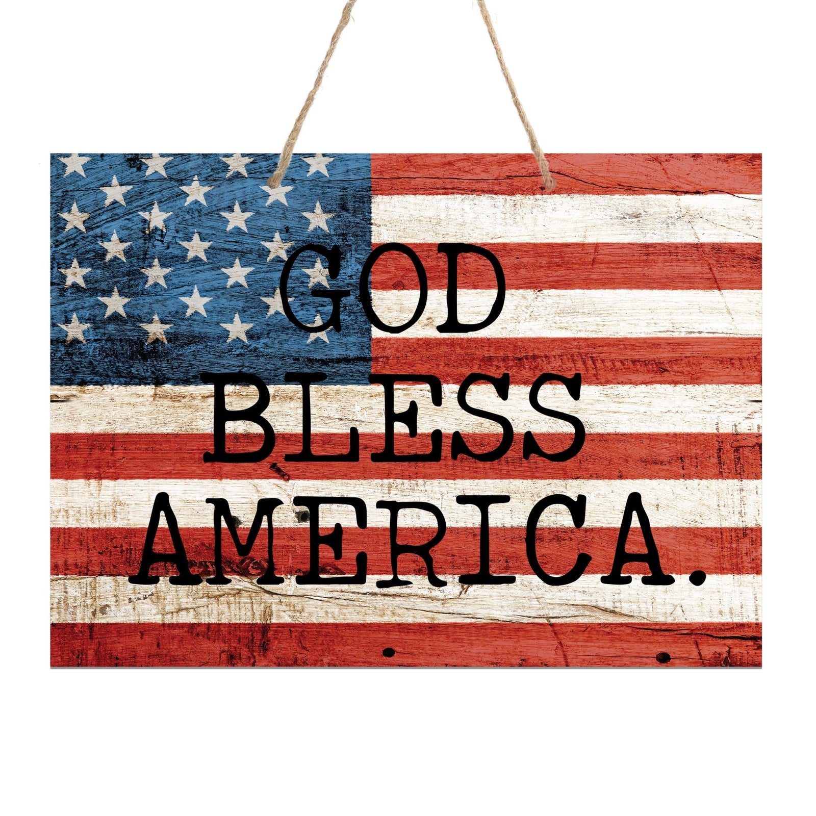 American Flag Veterans Day Patriotic Wall Hanging Rope Signs Vintage Décor Gift Ideas - Flag God Bless America 2 - LifeSong Milestones