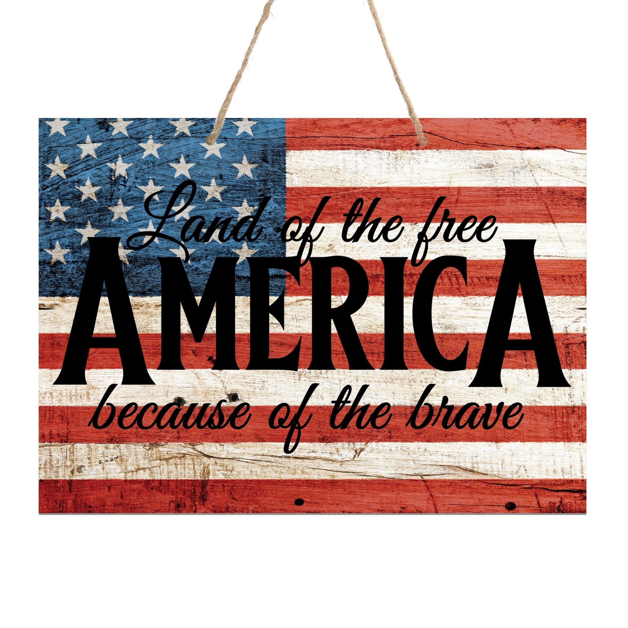 American Flag Veterans Day Patriotic Wall Hanging Rope Signs Vintage Décor Gift Ideas - Flag Land Of The Free 1 - LifeSong Milestones