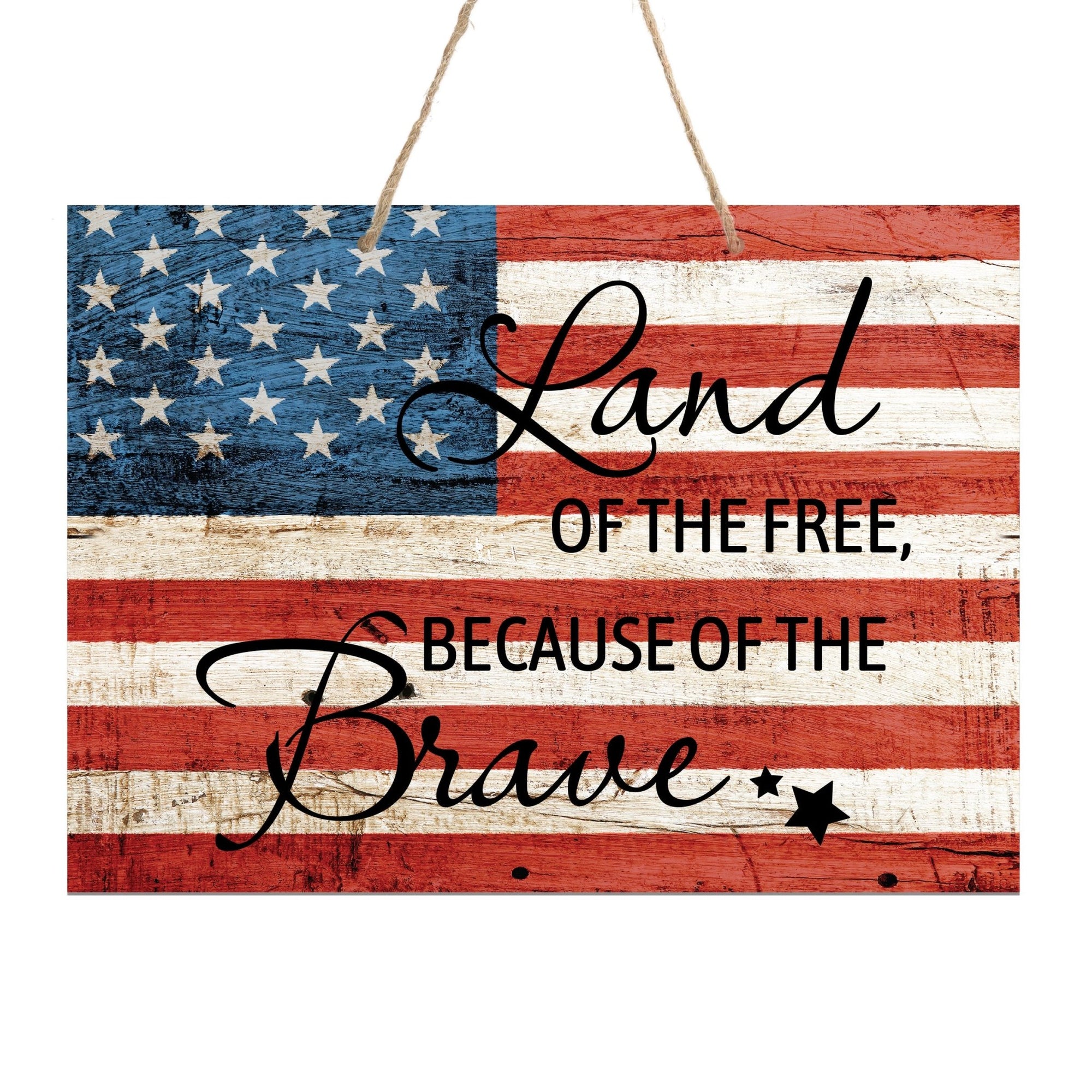 American Flag Veterans Day Patriotic Wall Hanging Rope Signs Vintage Décor Gift Ideas - Flag Land Of The Free 2 - LifeSong Milestones