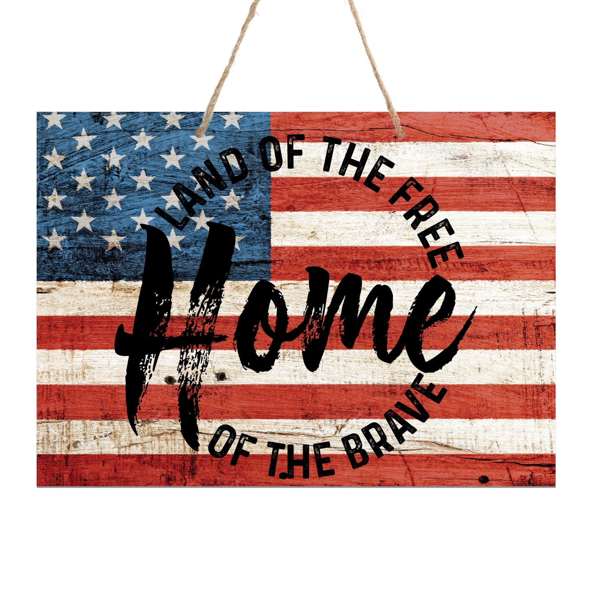 American Flag Veterans Day Patriotic Wall Hanging Rope Signs Vintage Décor Gift Ideas - Flag Land Of The Free 3 - LifeSong Milestones