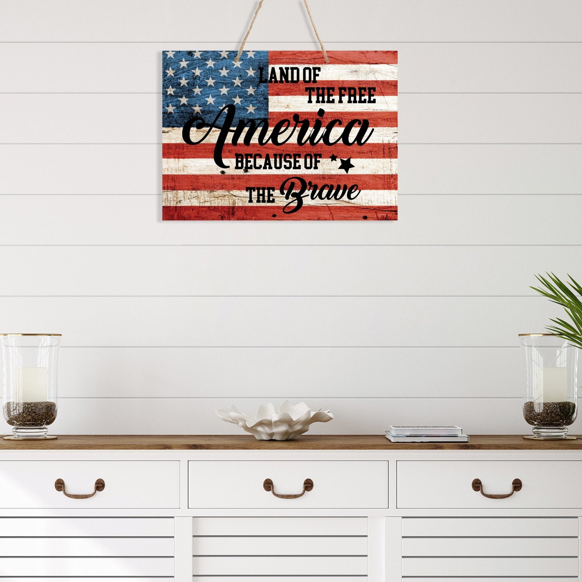 American Flag Veterans Day Patriotic Wall Hanging Rope Signs Vintage Décor Gift Ideas - Flag Land Of The Free 4 - LifeSong Milestones