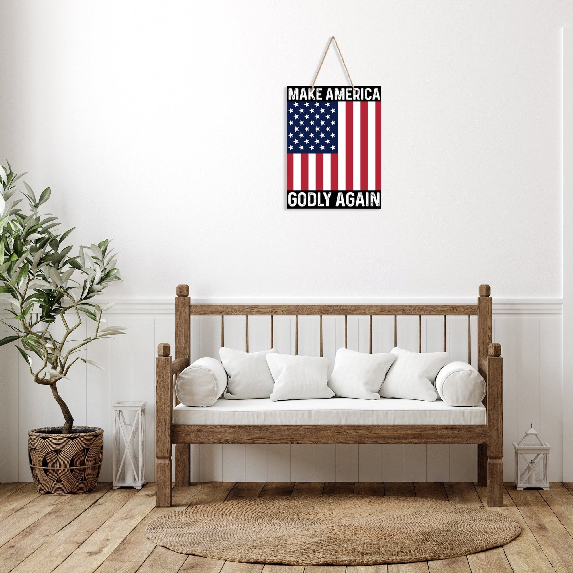 American Flag Veterans Day Patriotic Wall Hanging Rope Signs Vintage Décor Gift Ideas - Flag Make America - LifeSong Milestones