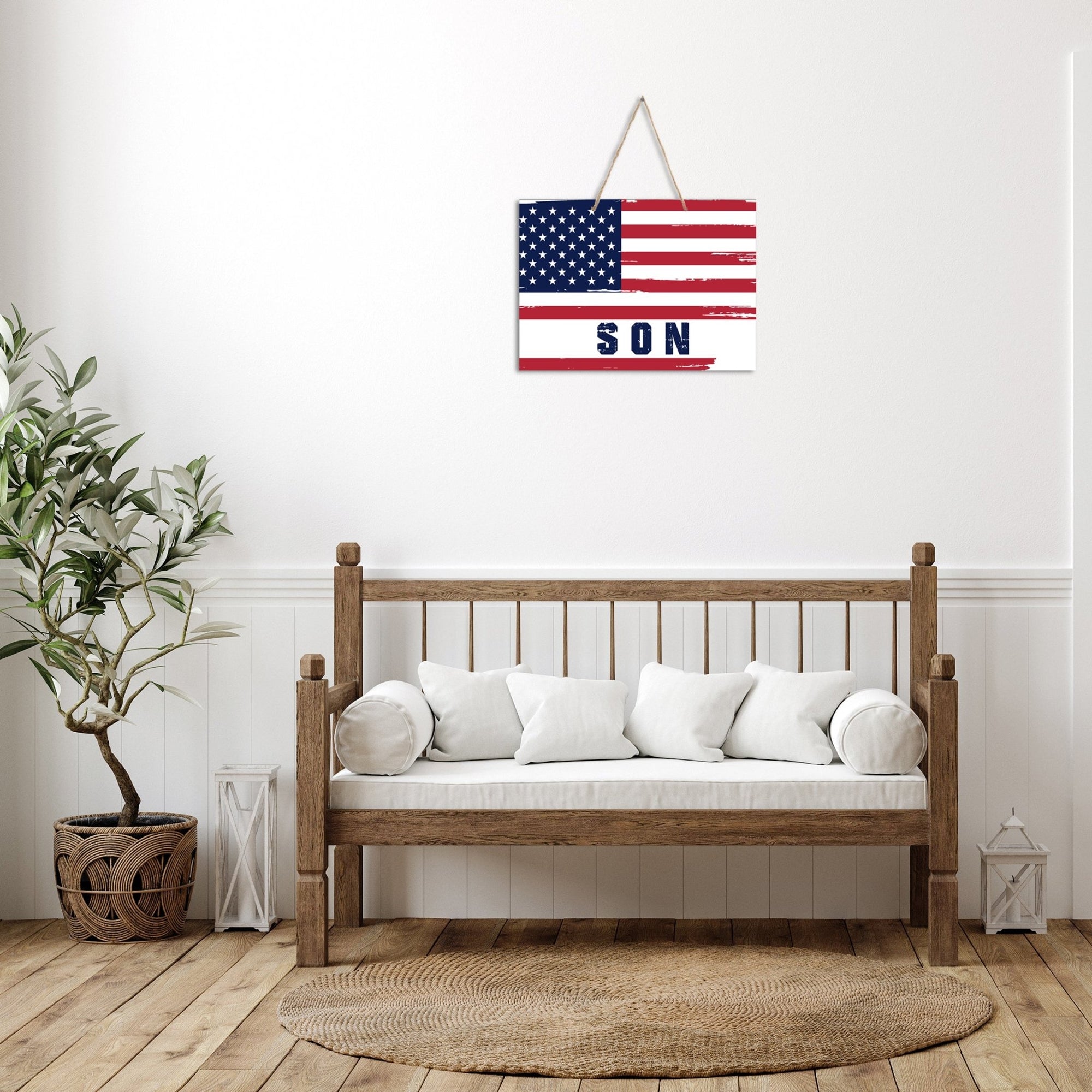 American Flag Veterans Day Patriotic Wall Hanging Rope Signs Vintage Décor Gift Ideas - Flag Son - LifeSong Milestones