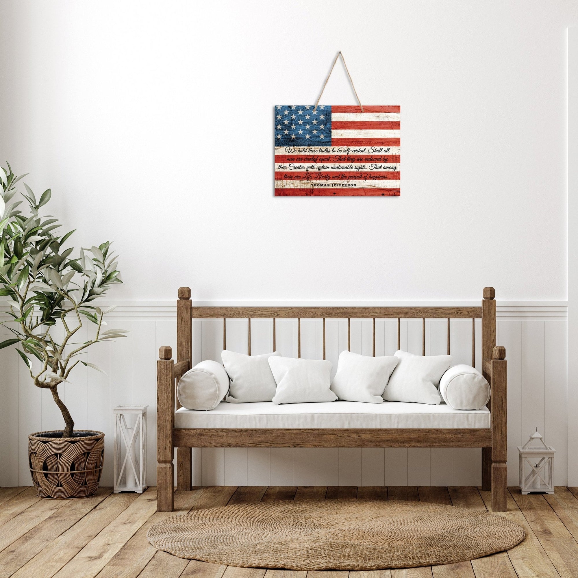 American Flag Veterans Day Patriotic Wall Hanging Rope Signs Vintage Décor Gift Ideas - Flag We Hold These Truths 2 - LifeSong Milestones