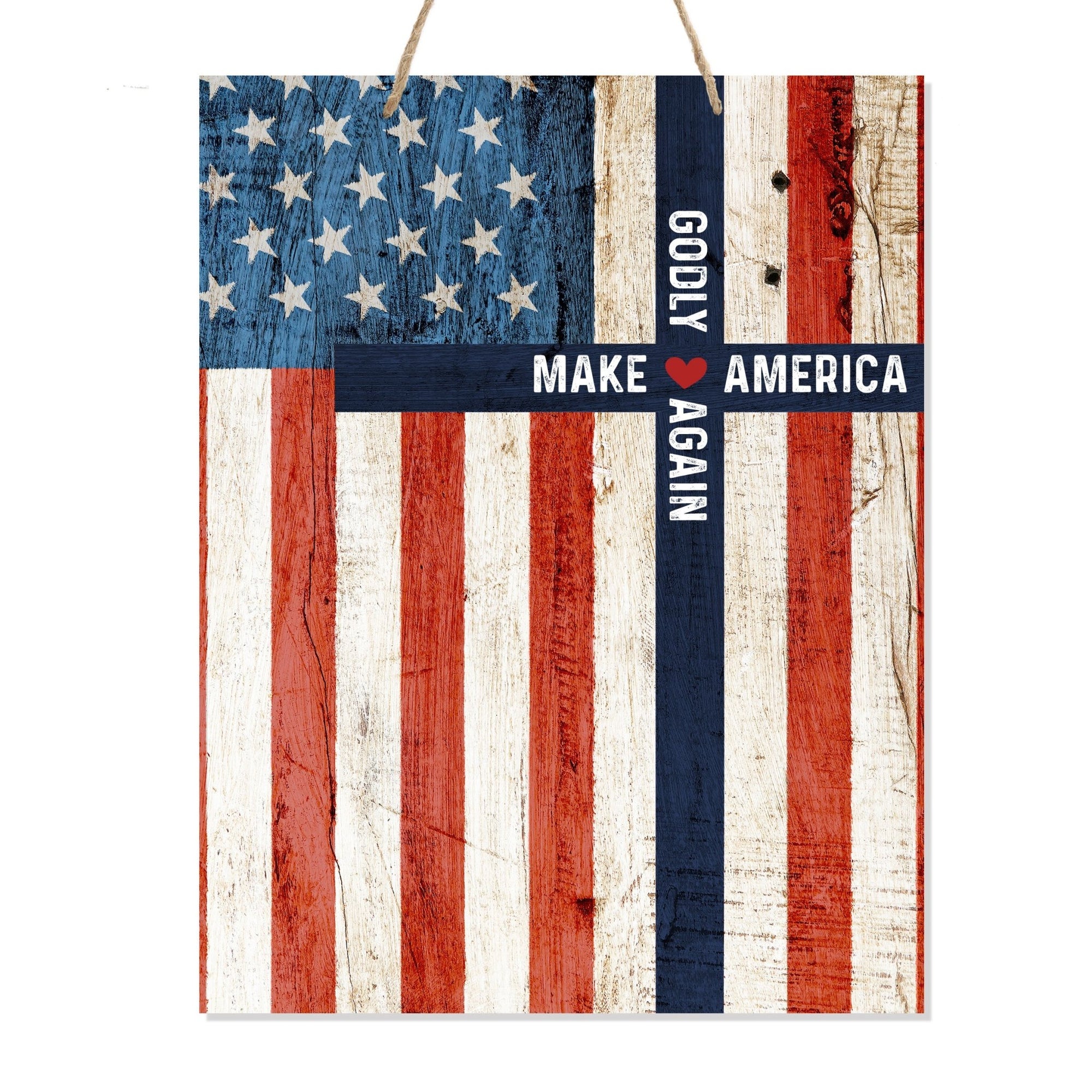 American Flag Veterans Day Patriotic Wall Hanging Rope Signs Vintage Décor Gift Ideas - Make America - LifeSong Milestones