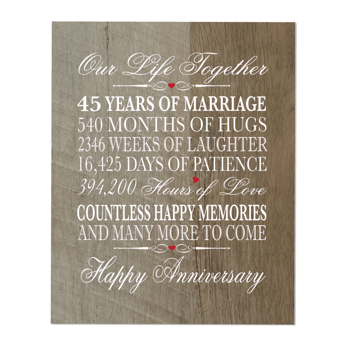 Anniversary Barnwood Wall Plaque - Our Life Together - LifeSong Milestones