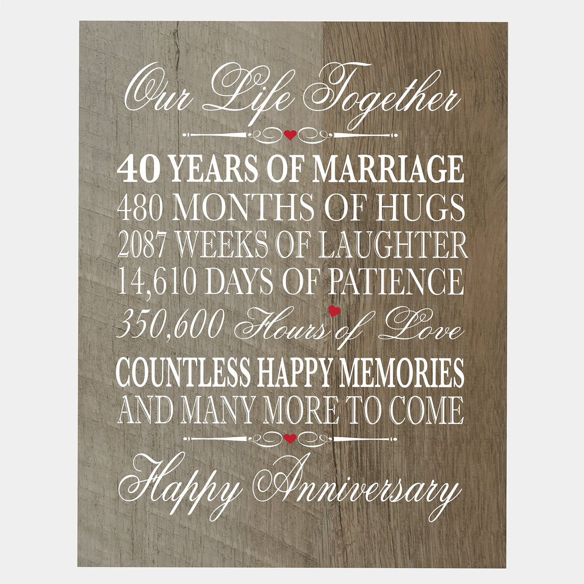 Anniversary Barnwood Wall Plaque - Our Life Together - LifeSong Milestones