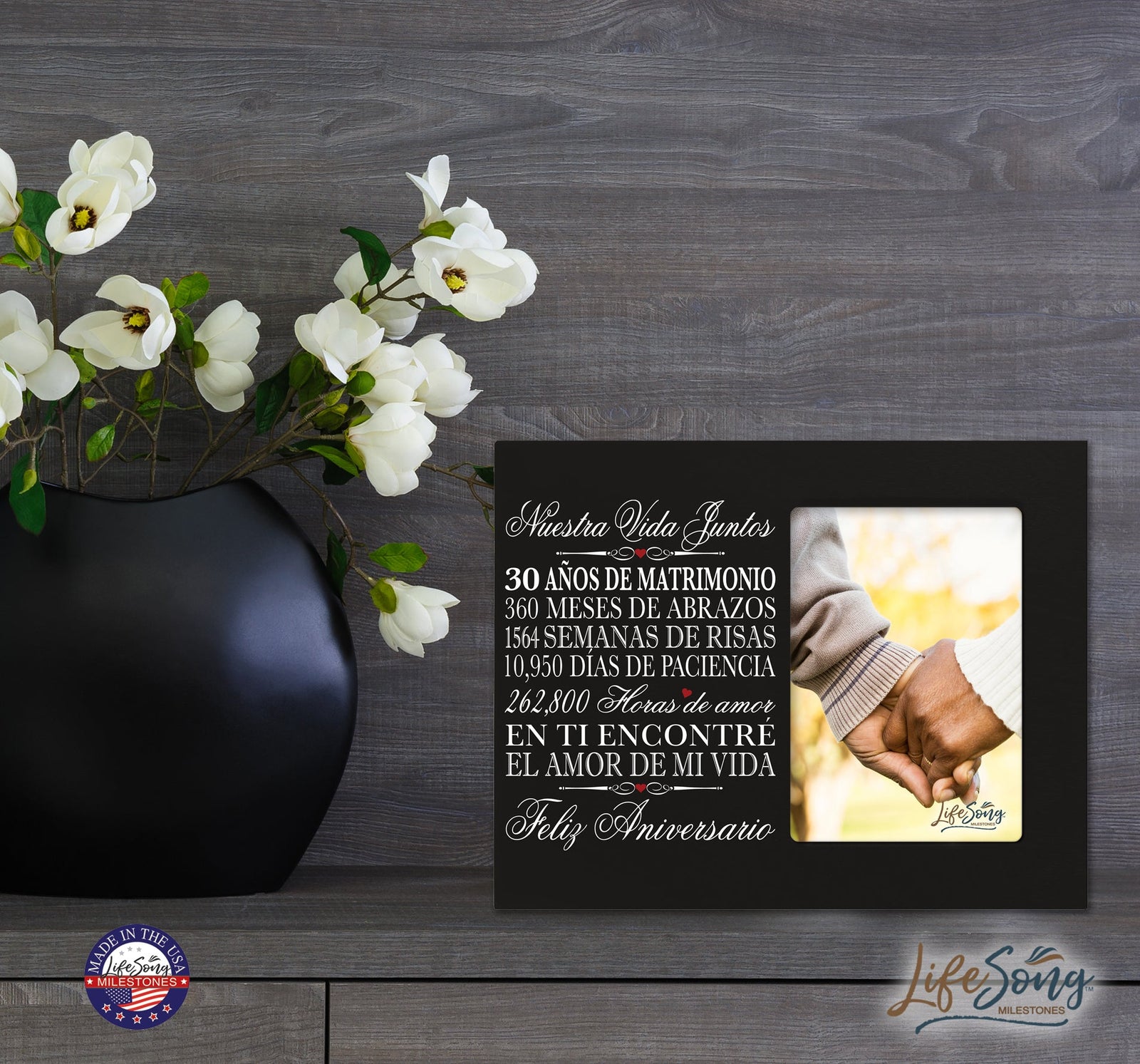 30th Wedding Anniversary Frame with wall hanging notch and stand. Perfect for displaying cherished memories.