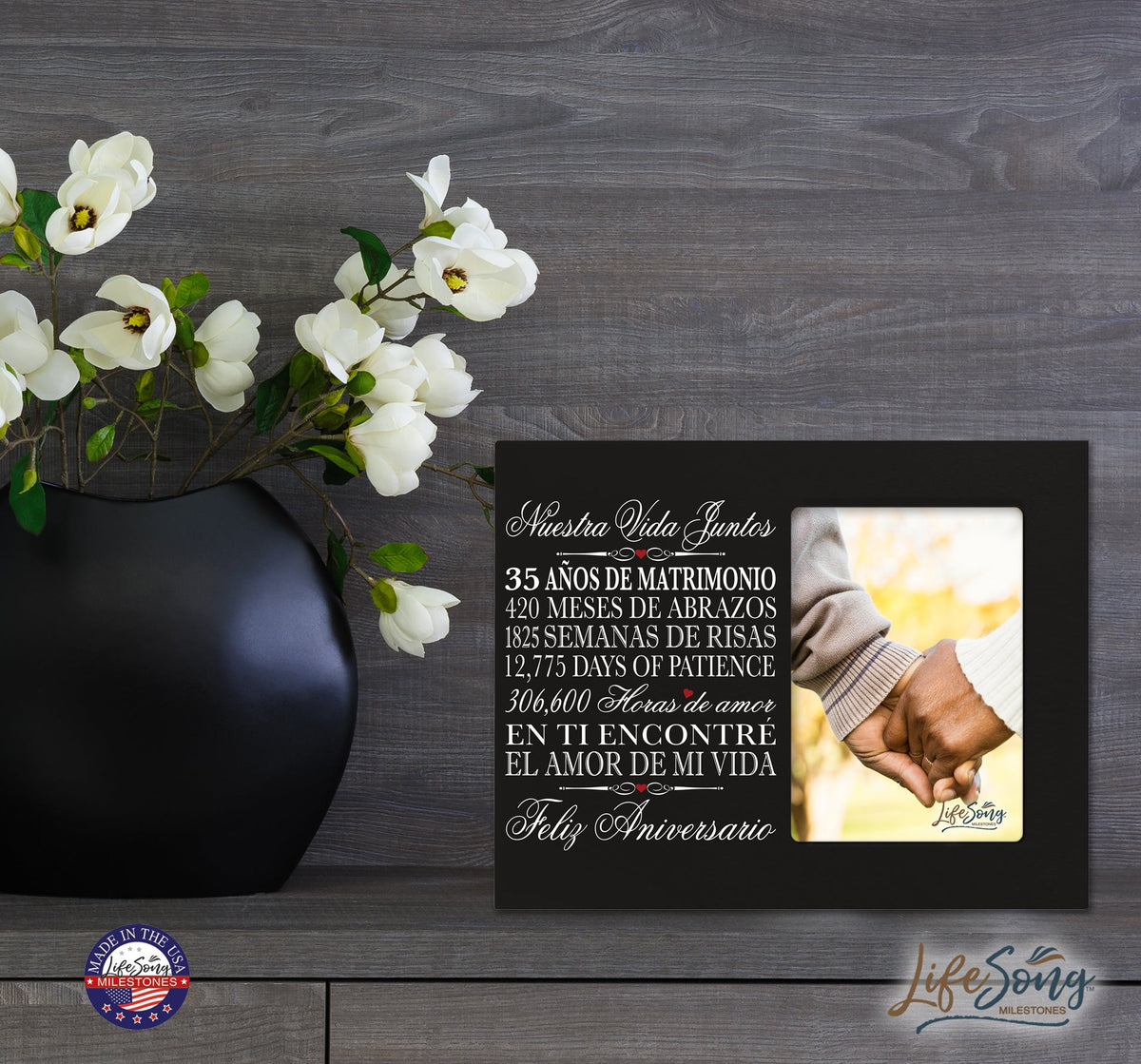 35th Wedding Anniversary Frame with wall hanging notch and stand. Perfect for displaying cherished memories.