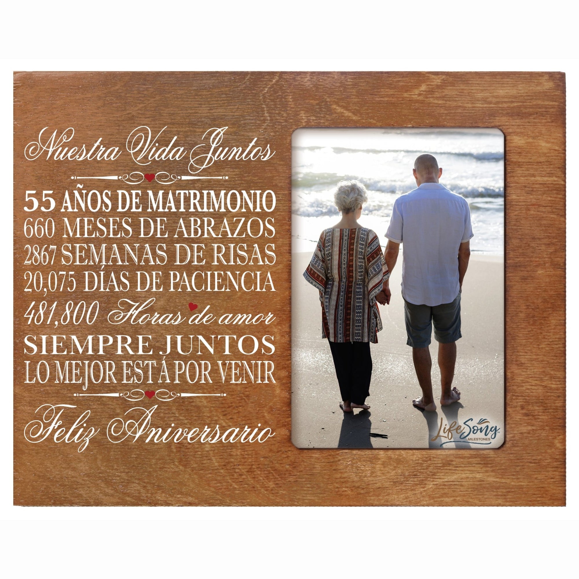 55th Wedding Anniversary Frame with wall hanging notch and stand. Perfect for displaying cherished memories.