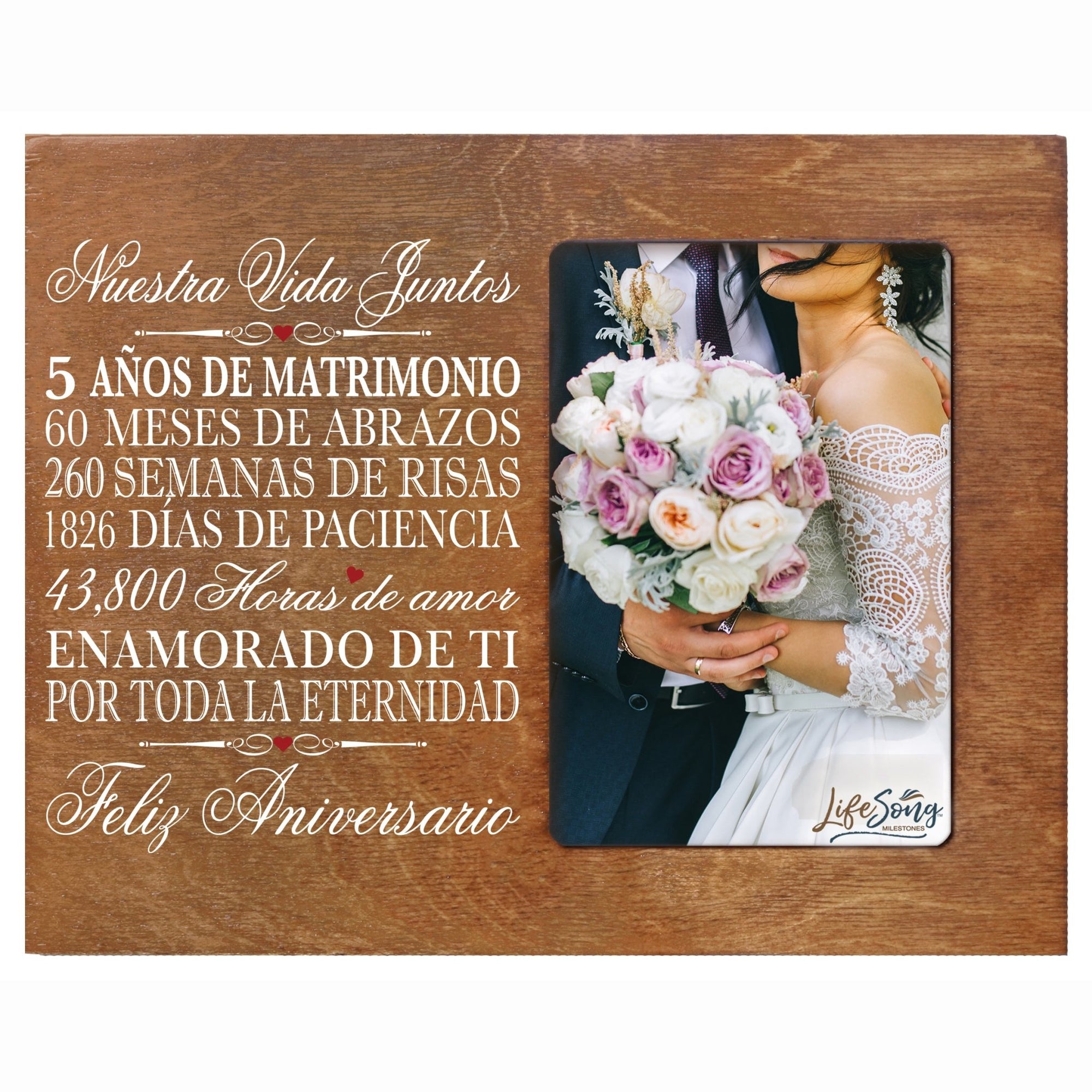 Lifesong Milestones Couples 5th Wedding Anniversary Spanish Picture Frame Gift Ideas