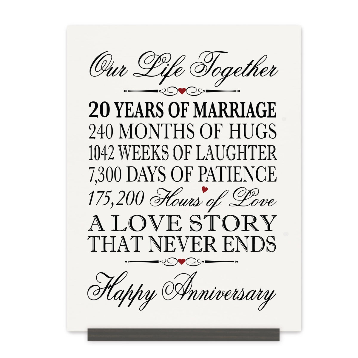 Anniversary Sign with Stand - Our Life Together Months Weeks Days Hours - LifeSong Milestones