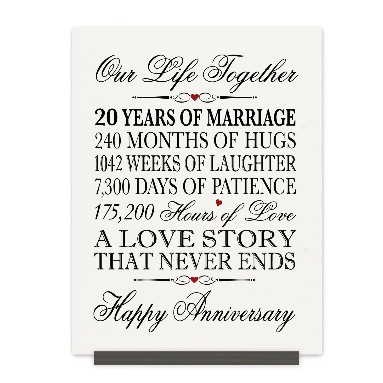 Anniversary Sign with Stand - Our Life Together Months Weeks Days Hours - LifeSong Milestones