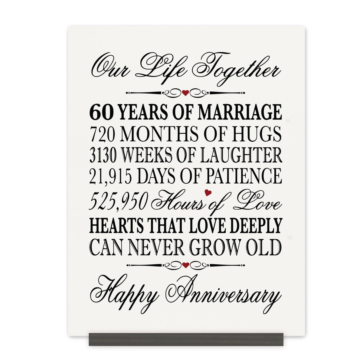 Anniversary Sign with Stand - Our Life Together Months Weeks Days Hours - LifeSong Milestones