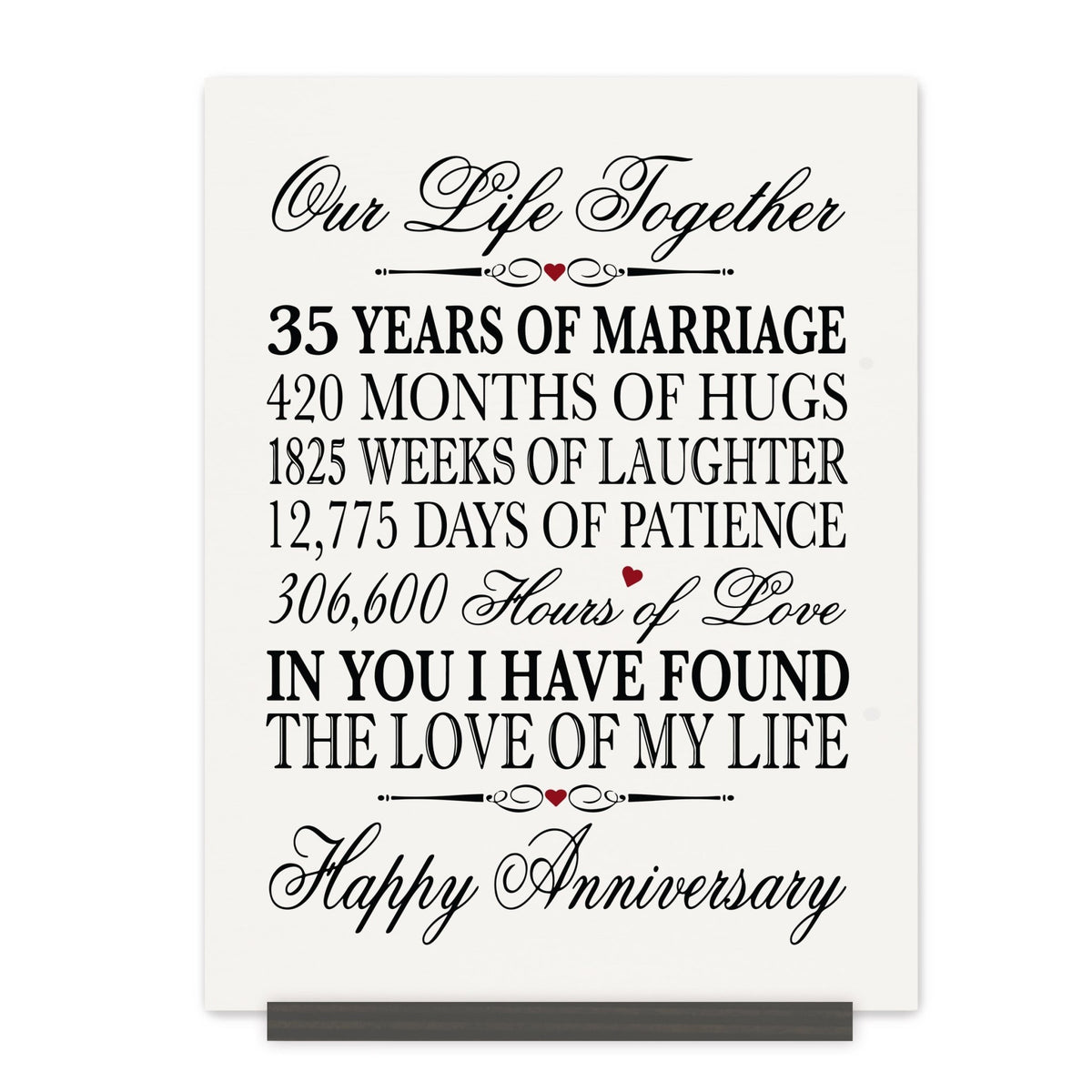 Anniversary Sign with Stand - Our Life Together Months Weeks Days Hours - LifeSong Milestones