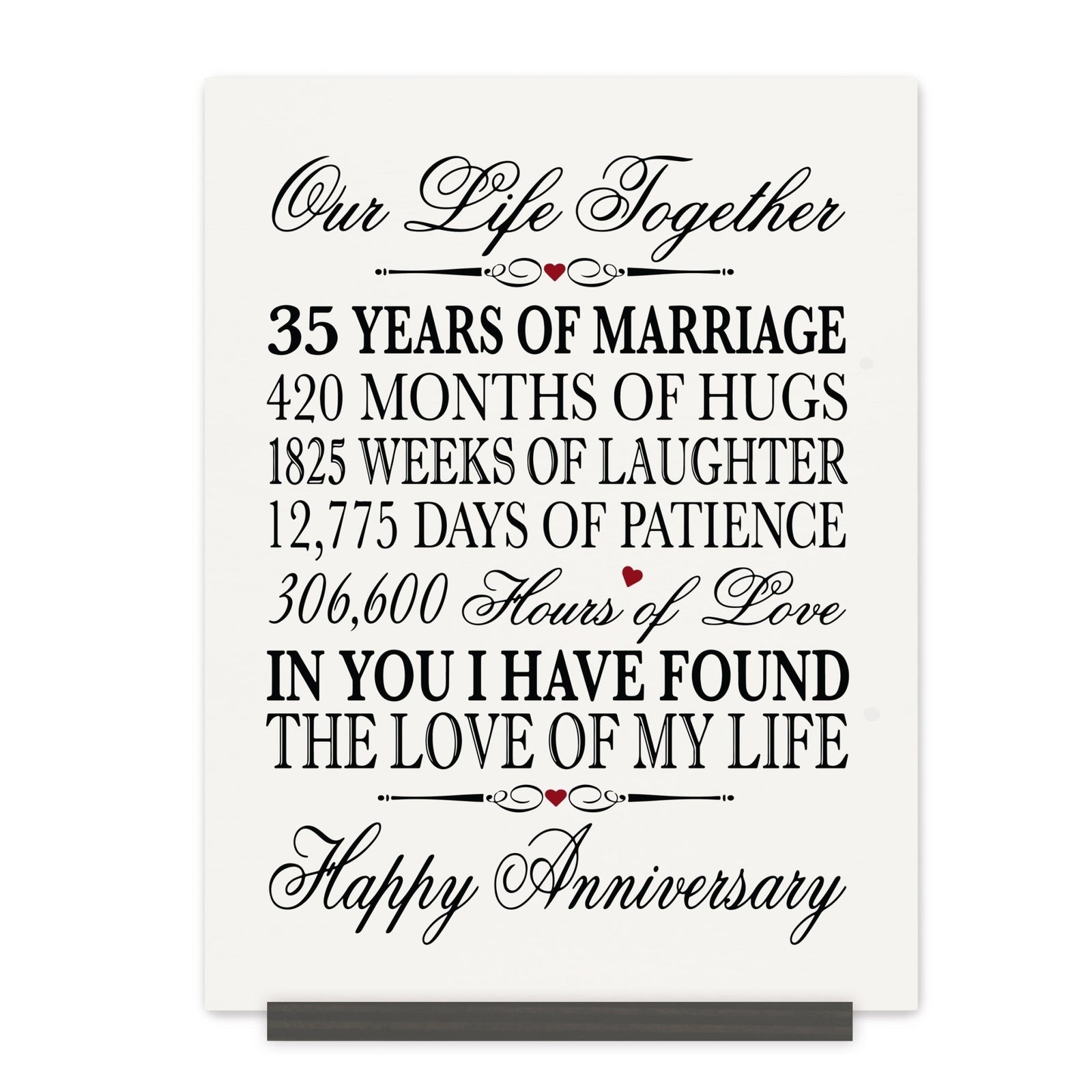 Anniversary Sign with Stand - Our Life Together Months Weeks Days Hours - LifeSong Milestones