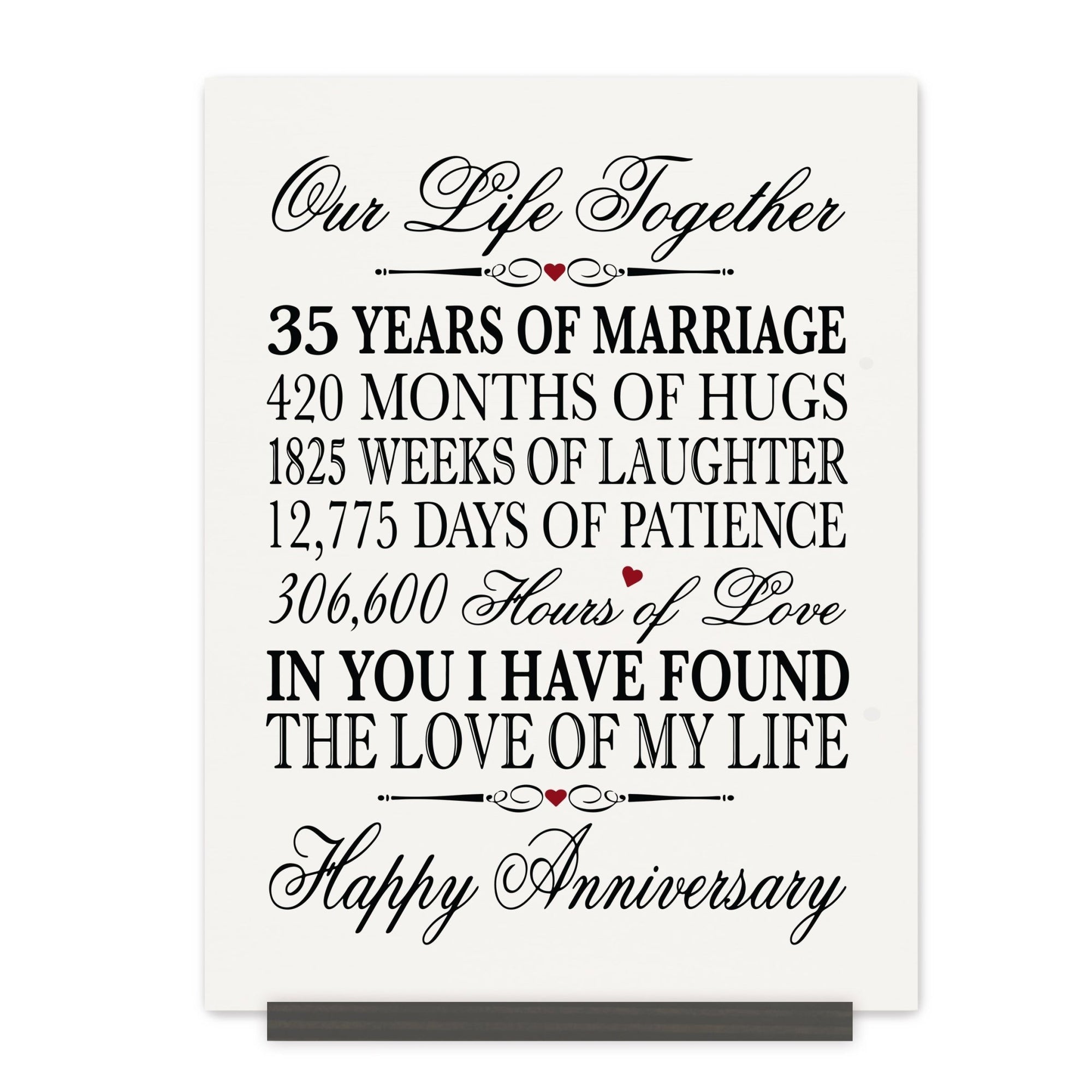Anniversary Sign with Stand - Our Life Together Months Weeks Days Hours - LifeSong Milestones