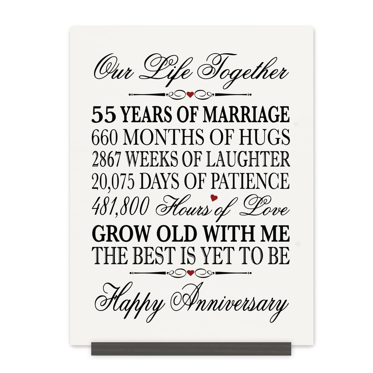 Anniversary Sign with Stand - Our Life Together Months Weeks Days Hours - LifeSong Milestones