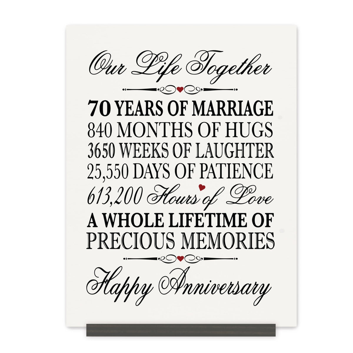 Anniversary Sign with Stand - Our Life Together Months Weeks Days Hours - LifeSong Milestones
