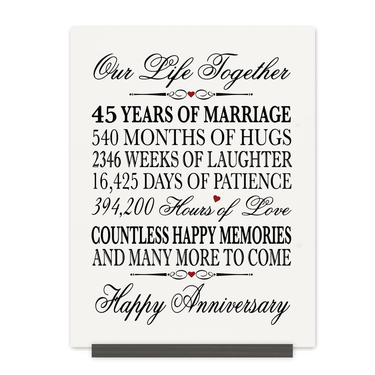 Anniversary Sign with Stand - Our Life Together Months Weeks Days Hours - LifeSong Milestones