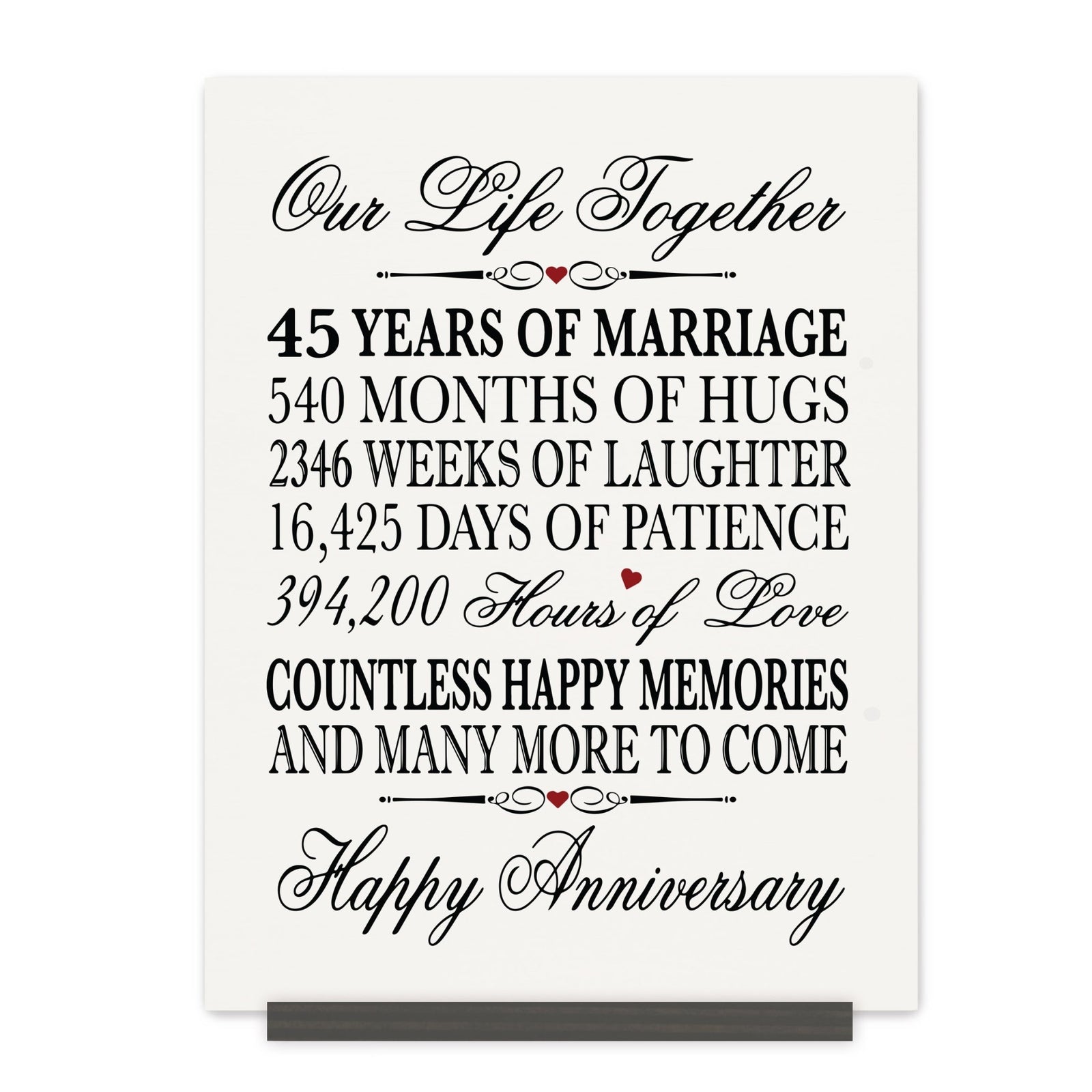 Anniversary Sign with Stand - Our Life Together Months Weeks Days Hours - LifeSong Milestones