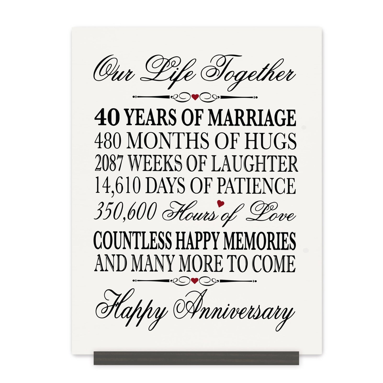 Anniversary Sign with Stand - Our Life Together Months Weeks Days Hours - LifeSong Milestones