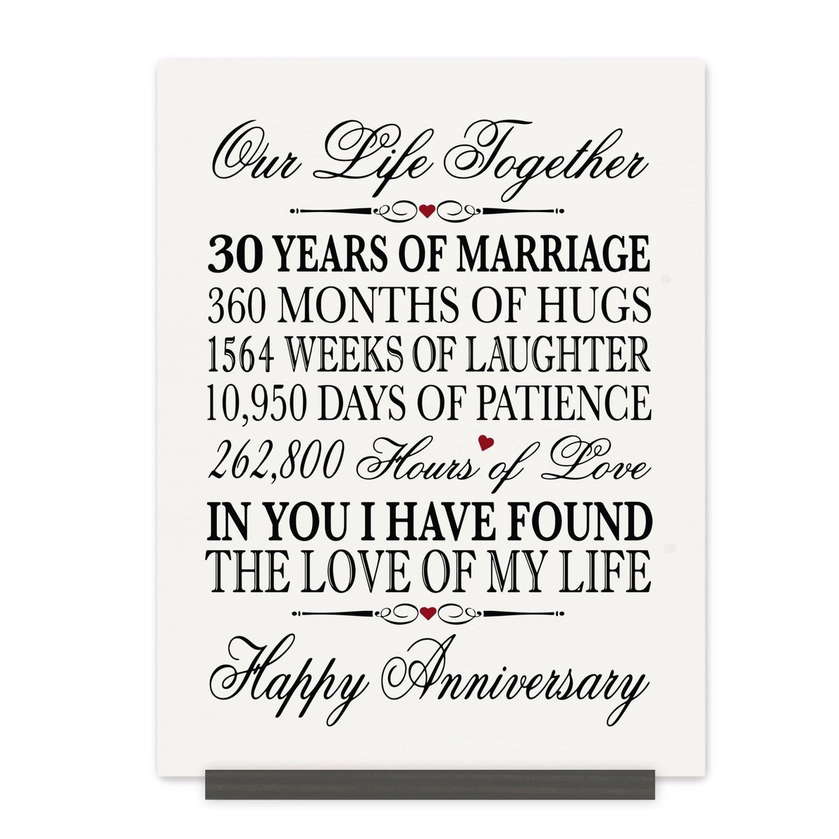 Anniversary Sign with Stand - Our Life Together Months Weeks Days Hours - LifeSong Milestones